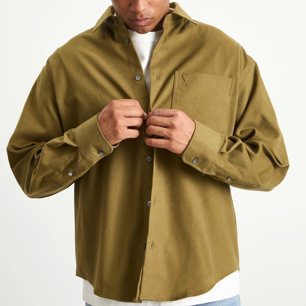 AMI Paris Men's Brushed Cotton Oxford Boxy Shirt Bronze
